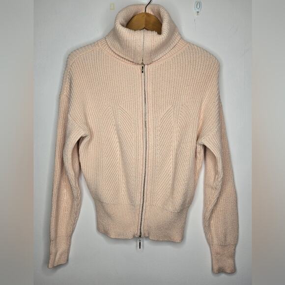 WHBM Womens Light Peach Sweater Long Sleeve Collared 2 Way Zipper Size M - Picture 4 of 9